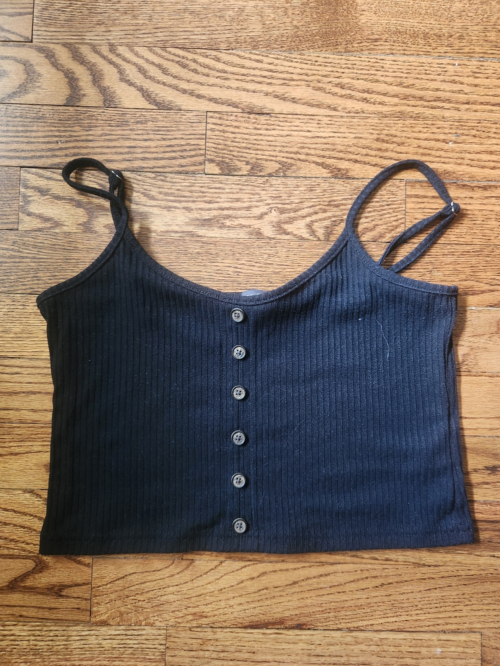 Black Ribbed Button-Front Cami Top